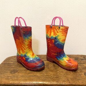 Western Chief Tie Dye Rainbow Swirl Lighted Rain Boots Girls Toddler US 8 Groovy